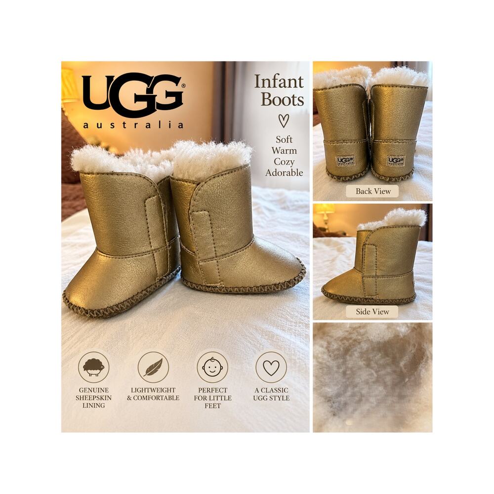 UGG Cassie Poppy Metallic Gold Baby Booties Infant Size 2/3 6-12 Month Warm Cozy